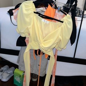 Yellow cropped wrap around top